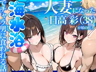 人妻になった日高 彩（38）が娘の咲と海水浴でチャラ男に食われる話