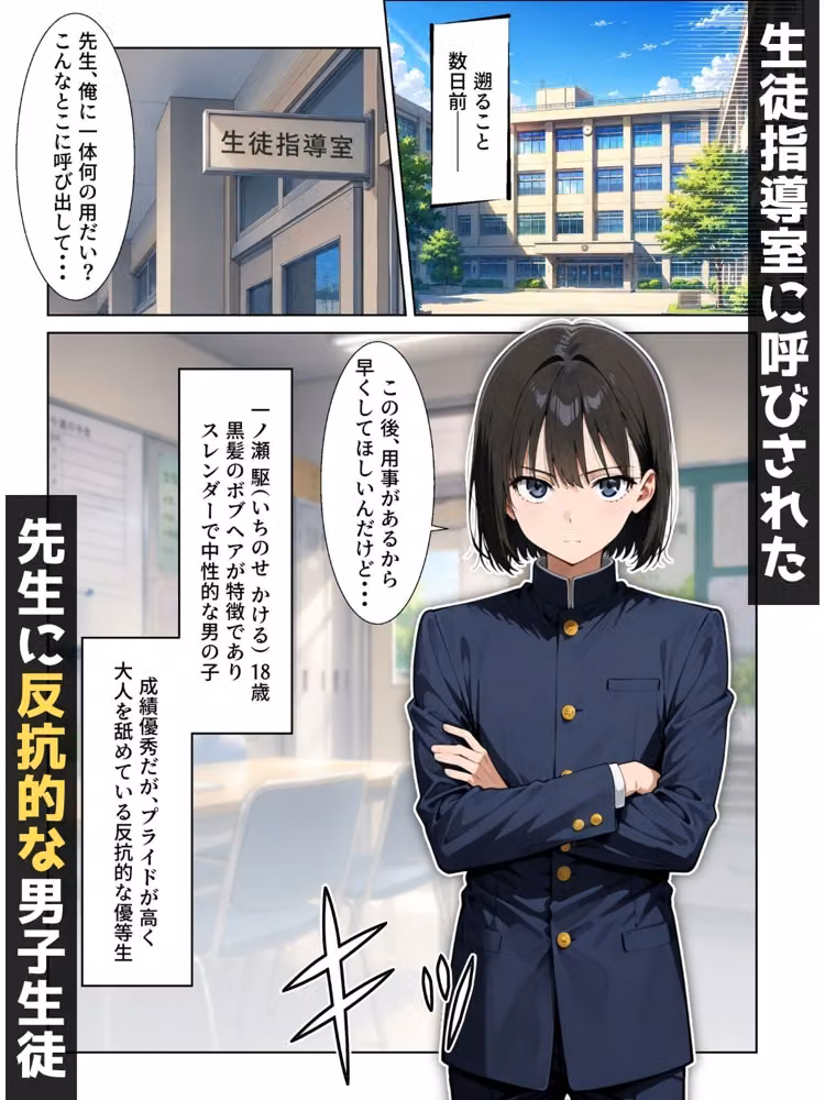 【男の娘×催●】〜生意気な黒髪ボブ青年がおじさん教師に常識改変される話〜 hitomiエロ漫画raw サンプル画像001