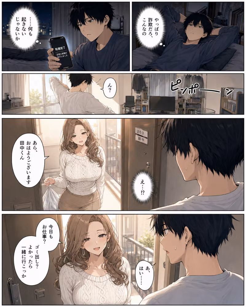 押すたび1万円消えるボタン…その度に隣の人妻がエロく体を擦りつけて誘惑してくる hitomiエロ漫画raw サンプル画像002