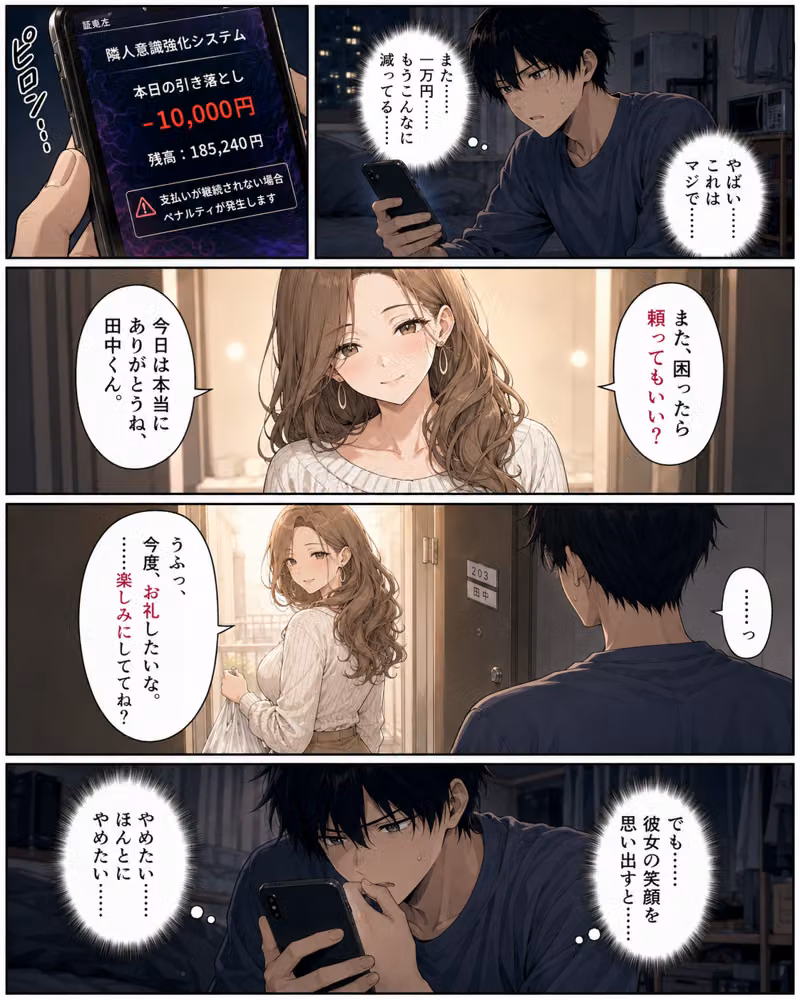 押すたび1万円消えるボタン…その度に隣の人妻がエロく体を擦りつけて誘惑してくる hitomiエロ漫画raw サンプル画像008