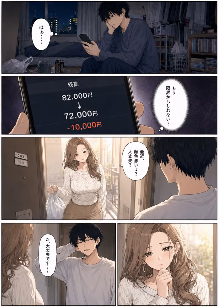 押すたび1万円消えるボタン…その度に隣の人妻がエロく体を擦りつけて誘惑してくる hitomiエロ漫画raw サンプル画像017
