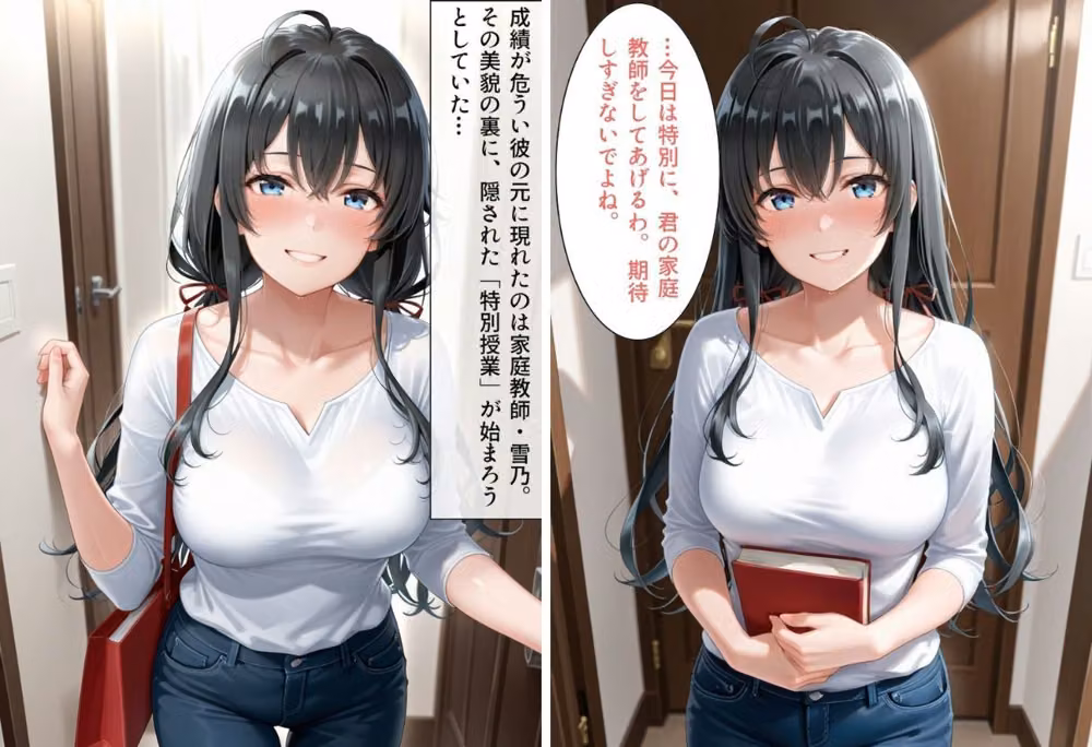 黒髪ロングの巨乳家庭教師 特別中出し夏季講習 hitomiエロ漫画raw サンプル画像001
