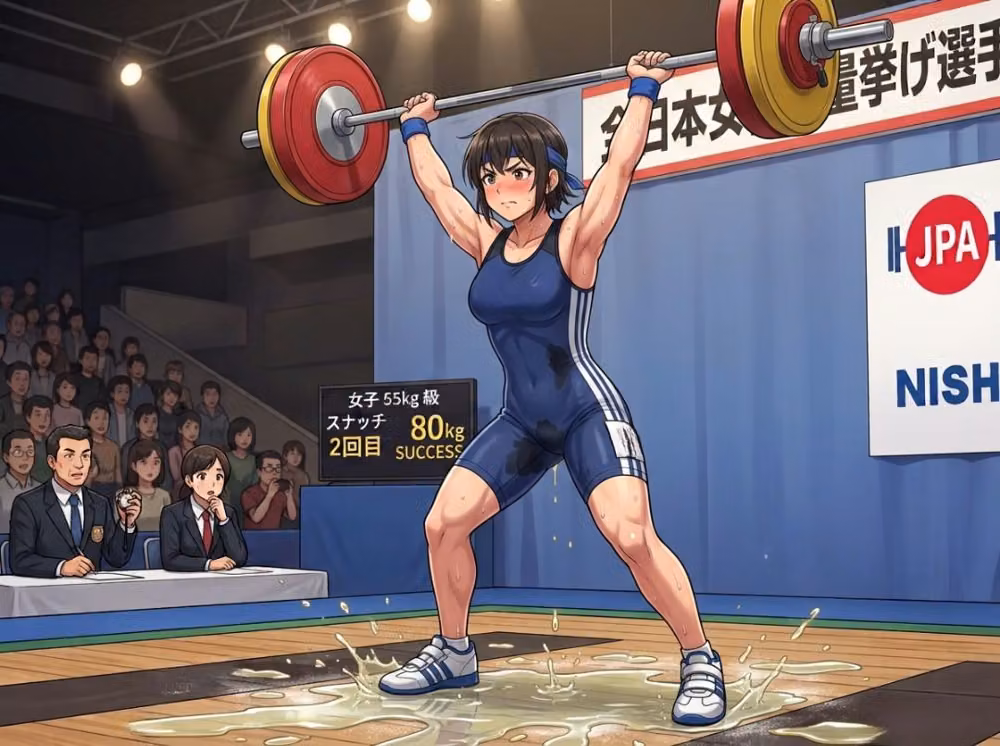 【悲報】美しすぎる重量挙げ美少女、インターハイ決勝で盛大にお漏らししてしまう hitomiエロ漫画raw サンプル画像001