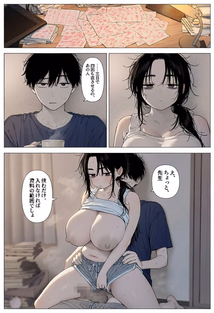 壁の薄いアパートの隣に住む人気エロ漫画家（29）にちんぽを見せたら、資料と言われながら毎晩搾られる事になった話 hitomiエロ漫画raw サンプル画像045