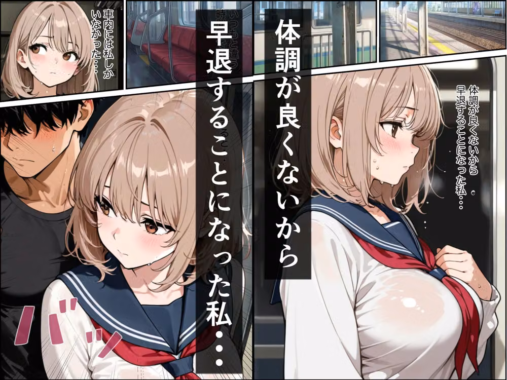 電車とホテルで気弱な金髪巨乳の女子校生が屈強な男に襲われて中出しされた話 hitomiエロ漫画raw サンプル画像001