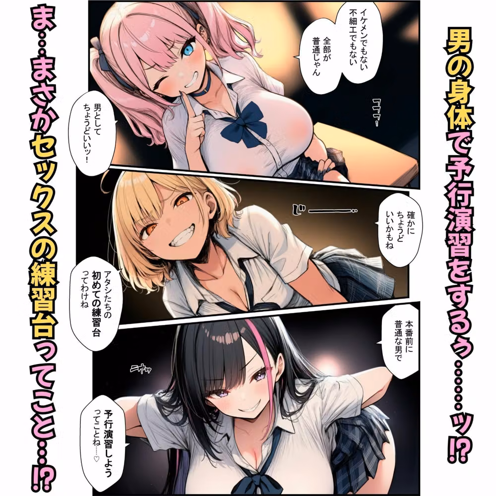 セックスの練習台が立場逆転！ギャル3人生ハメ交尾で全員メス堕ち hitomiエロ漫画raw サンプル画像002