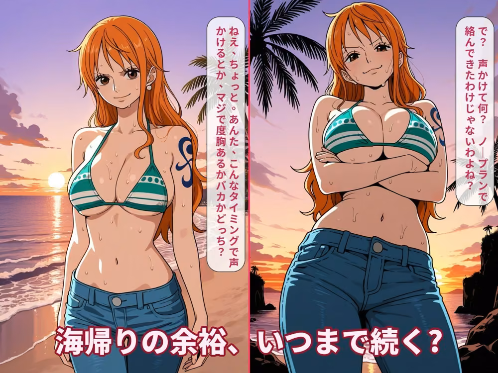 【AI漫画】おねえさん完全陥落〜ナ〇〜海帰りを連れ出し即ハメ〜 hitomiエロ漫画raw サンプル画像001