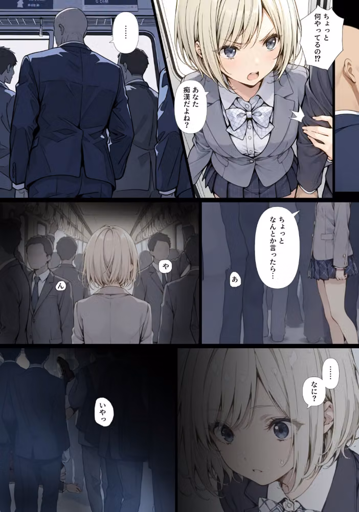黒髪少女と金髪少女が電車で集団痴●に遭う漫画【ifストーリー】【モザイク版】 hitomiエロ漫画raw サンプル画像002