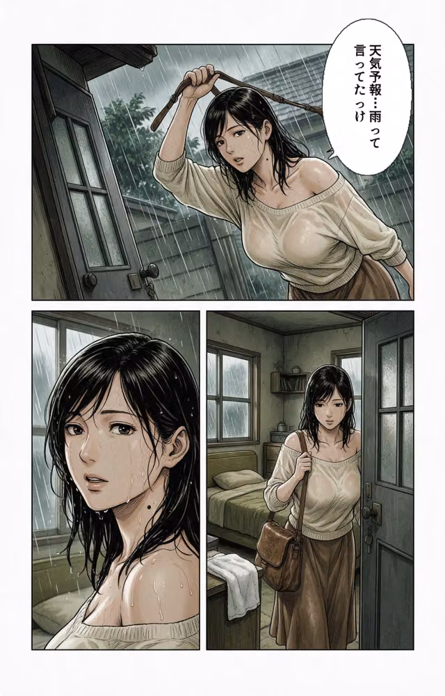 真面目一筋だったはずのノーブラ家庭教師のお姉さんを土砂降りの雨宿りで匿ったら我慢できずに求めてきた件【モザイク版】（単話） hitomiエロ漫画raw サンプル画像002