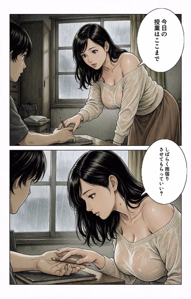 真面目一筋だったはずのノーブラ家庭教師のお姉さんを土砂降りの雨宿りで匿ったら我慢できずに求めてきた件【モザイク版】（単話） hitomiエロ漫画raw サンプル画像006