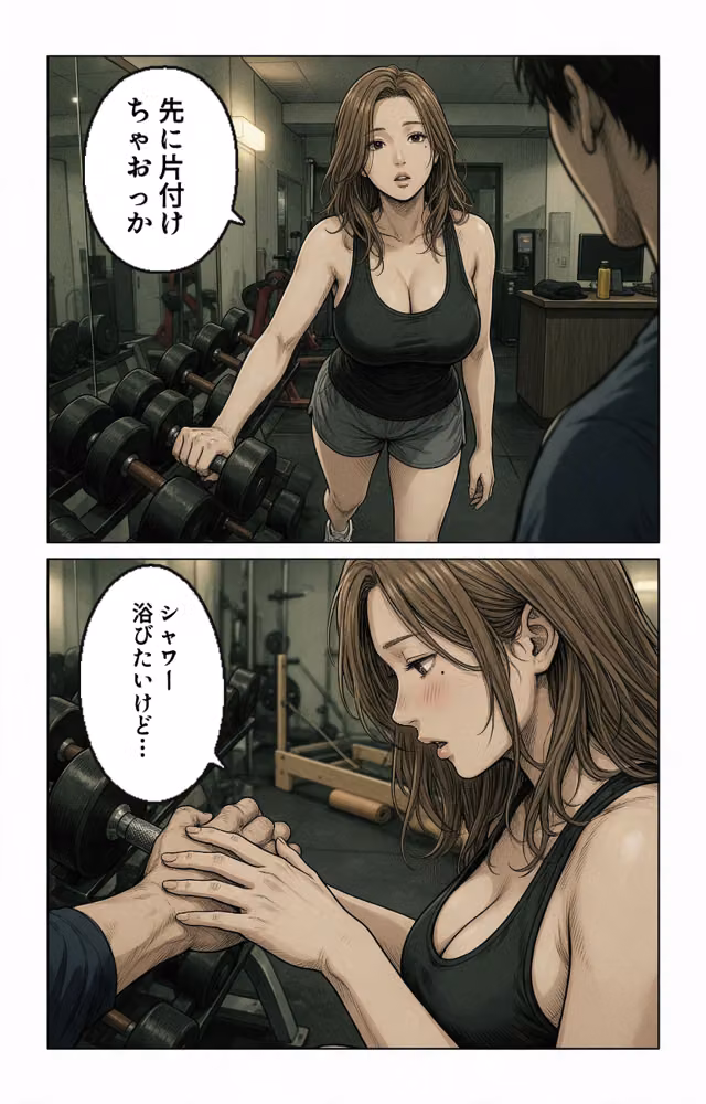 汗だくで火照ったタンクトップ姿のジムのお姉さんに残業で二人きりにされて押し倒されて生ハメされた話【モザイク版】（単話） hitomiエロ漫画raw サンプル画像006