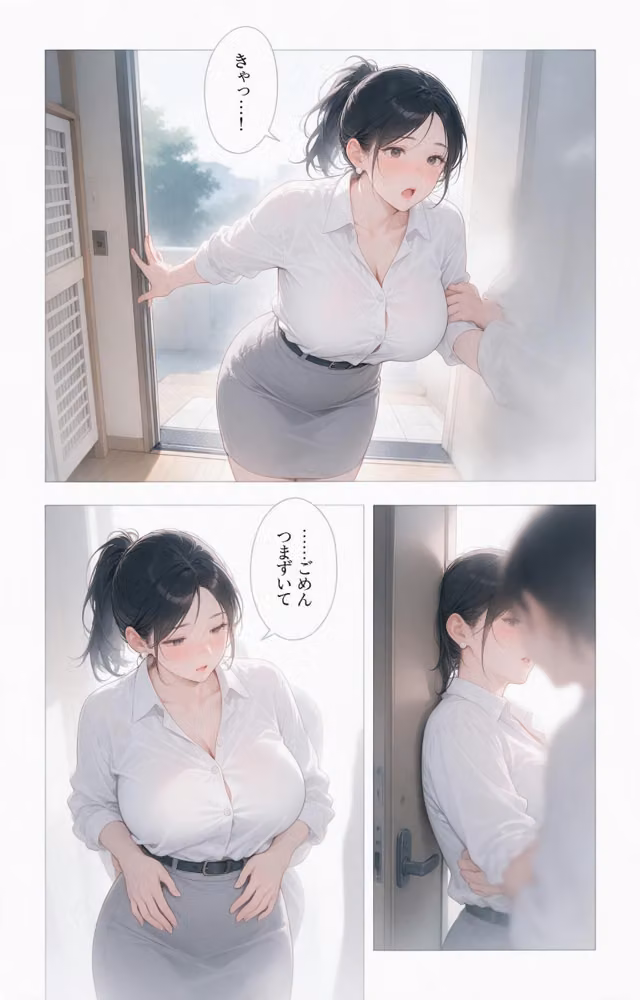 塩対応だった爆乳人妻大家を玄関先で抱きとめたら中出しが止まらなくなった話【モザイク版】（単話） hitomiエロ漫画raw サンプル画像009