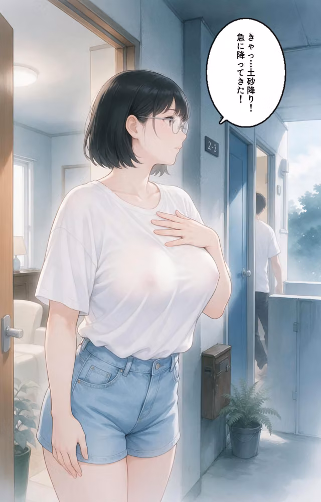 濡れた服が張り付いたノーブラ隣の奥さんを土砂降りの雨宿りで匿ったら押し倒されて生ハメされた話【モザイク版】（単話） hitomiエロ漫画raw サンプル画像007