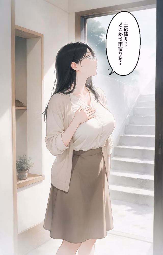 清楚だと思っていた巨乳人妻大家を土砂降りの雨宿りで匿ったら欲求不満でビッチビチだった話【モザイク版】（単話） hitomiエロ漫画raw サンプル画像007