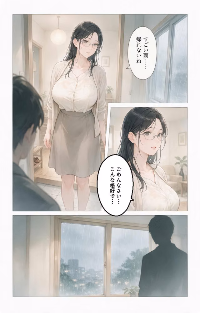 清楚だと思っていた巨乳人妻大家を土砂降りの雨宿りで匿ったら欲求不満でビッチビチだった話【モザイク版】（単話） hitomiエロ漫画raw サンプル画像009