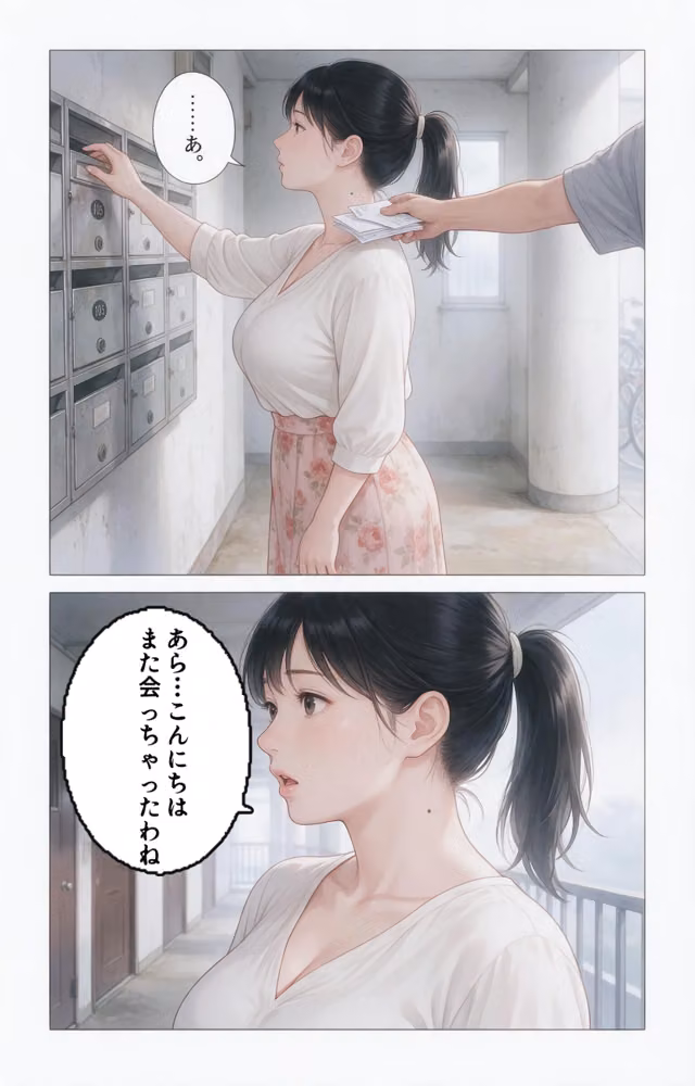 欲求不満な爆乳隣の奥さんを玄関先で抱きとめたら我慢できずに求めてきた話【モザイク版】（単話） hitomiエロ漫画raw サンプル画像005
