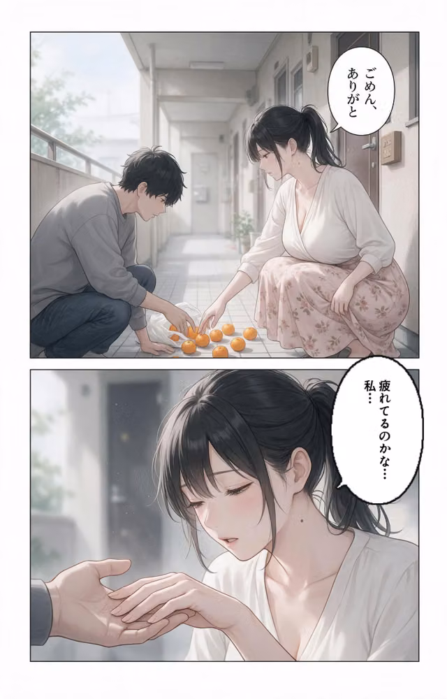 欲求不満な爆乳隣の奥さんを玄関先で抱きとめたら我慢できずに求めてきた話【モザイク版】（単話） hitomiエロ漫画raw サンプル画像006
