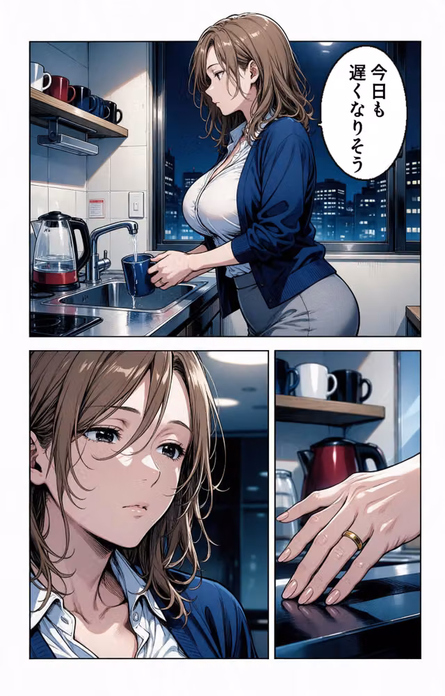 お堅いと思ってた巨乳人妻の先輩に給湯室で呼び止められたら無言で咥えられた話【モザイク版】（単話） hitomiエロ漫画raw サンプル画像002