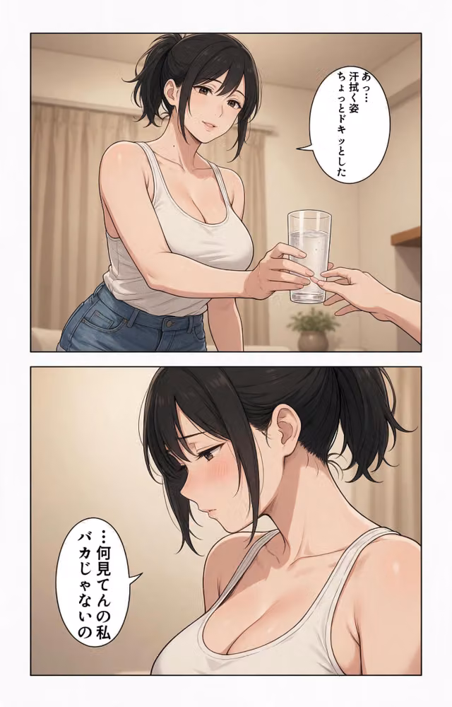 汗だくで火照ったタンクトップ姿の兄嫁さんの引っ越しを手伝ったら上に跨がられて搾られた件【モザイク版】（単話） hitomiエロ漫画raw サンプル画像006