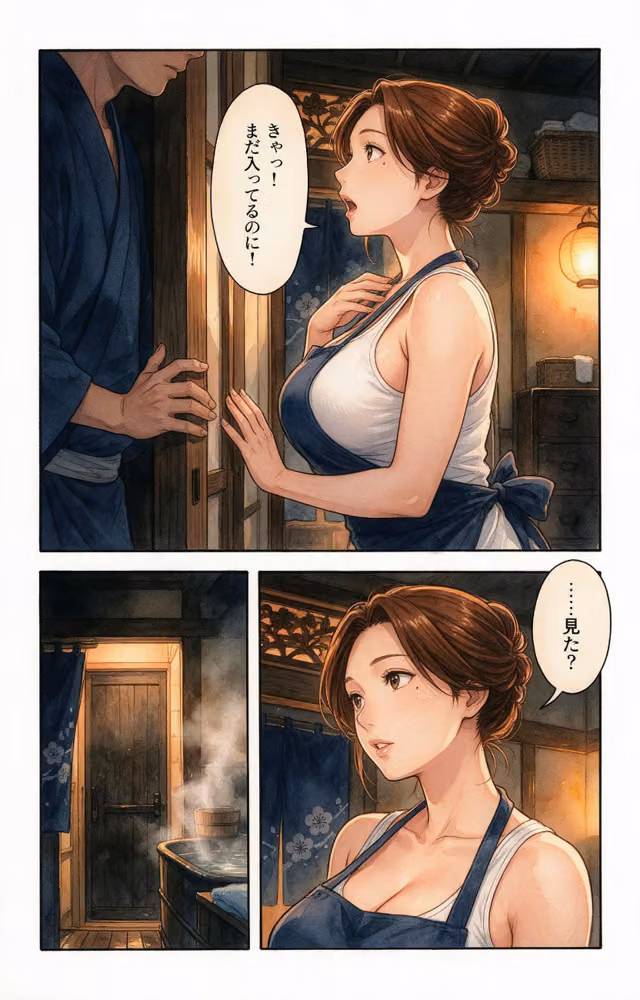 風呂上がりで火照ったタンクトップ姿の居酒屋の女将さんと風呂場で鉢合わせたら中出しHさせてくれた話【モザイク版】（単話） hitomiエロ漫画raw サンプル画像009