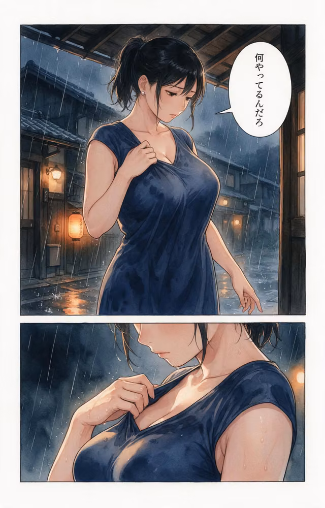 濡れた服が張り付いたノーブラママ友を土砂降りの雨宿りで匿ったら押し倒されて生ハメされた話【モザイク版】（単話） hitomiエロ漫画raw サンプル画像008