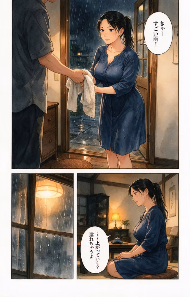濡れた服が張り付いたノーブラママ友を土砂降りの雨宿りで匿ったら押し倒されて生ハメされた話【モザイク版】（単話） hitomiエロ漫画raw サンプル画像009