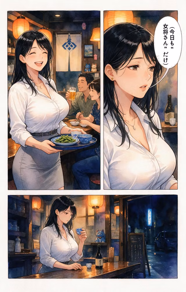 寂しがりな巨乳居酒屋の女将さんを酔い潰れたので介抱したら無言で咥えられた話【モザイク版】（単話） hitomiエロ漫画raw サンプル画像002