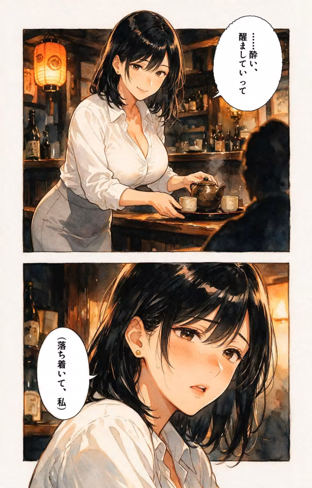 寂しがりな巨乳居酒屋の女将さんを酔い潰れたので介抱したら無言で咥えられた話【モザイク版】（単話） hitomiエロ漫画raw サンプル画像010