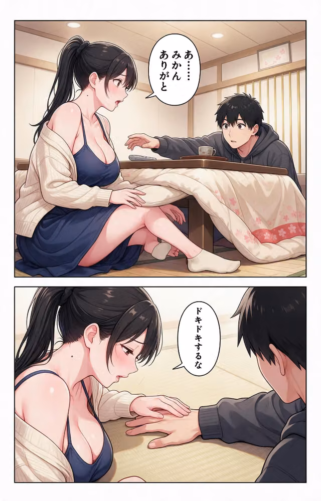 甘え上手な爆乳義妹と炬燵で足が触れたら甘えたい盛りでベタベタだった話【モザイク版】（単話） hitomiエロ漫画raw サンプル画像006