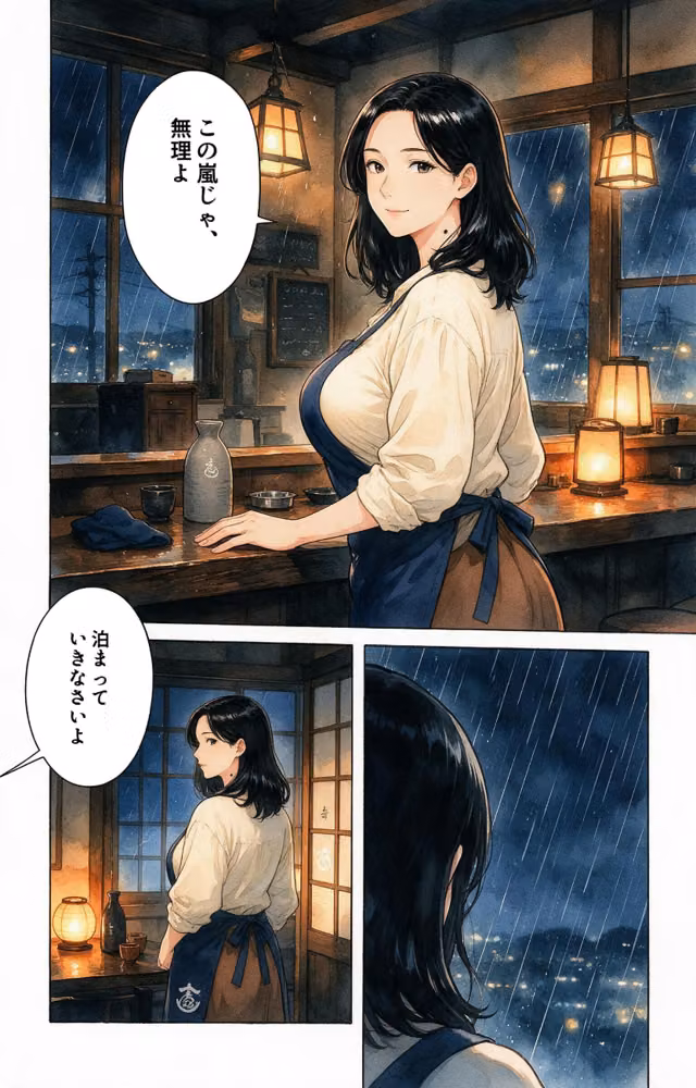 甘え上手なおっぱいの大きい居酒屋の女将さんの家に台風で泊まったら一晩だけって抱きしめられた話【モザイク版】（単話） hitomiエロ漫画raw サンプル画像009