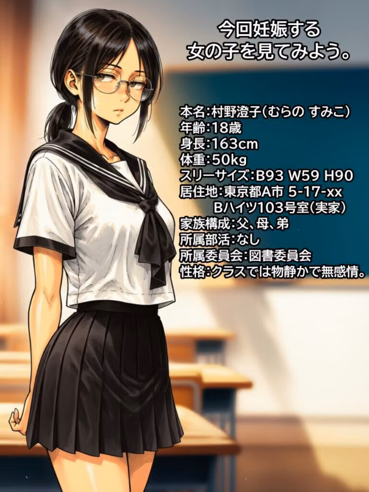 地味眼鏡陰キャ女子が妊娠する様子を見てみよう。【モザイク版】（単話） hitomiエロ漫画raw サンプル画像001