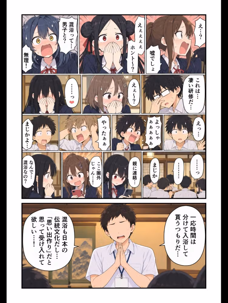 修学旅行の夜は混浴温泉【モザイク版】 hitomiエロ漫画raw サンプル画像012